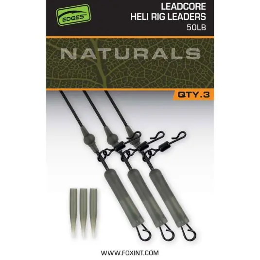 Kit monturi leadcore Fox Edges Naturals Leadcore Heli Rig Leaders 50lb Plată sigură