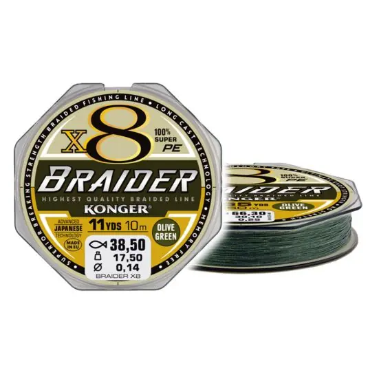 Plată sigură Fir textil Konger Rigging Line Braider X8 0.16mm/18.8kg/10m Olive Green