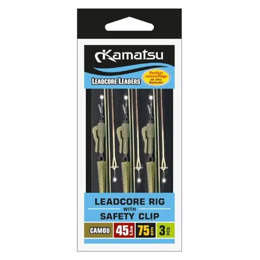 Kit monturi leadcore Kamatsu Leadcore Rig Safety Clip Camou 35lb, 75cm Retur gratuit