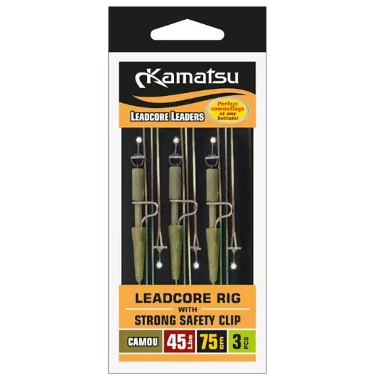 Reducere Kit monturi leadcore Kamatsu Leadcore Rig Strong Safety Clip Camou 45lb, 75cm