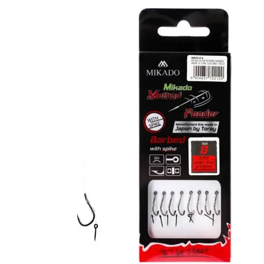 Carlige legate Mikado Method Feeder Rig Barbed Hook with Spike Nr.8 Premium