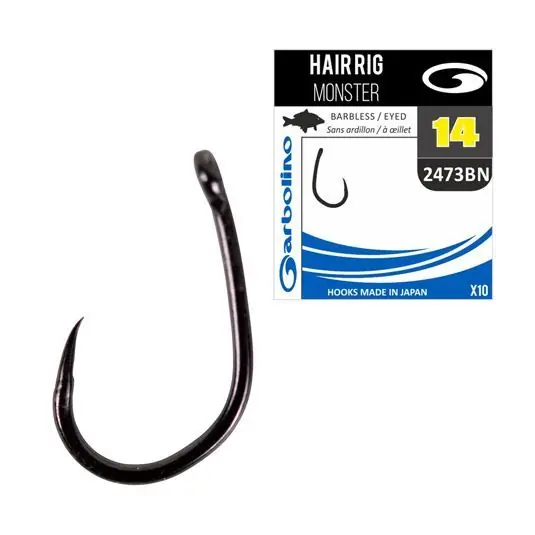 Carlige Garbolino Hair Rig Monster 2473 Barbless Black Nickel, Nr.14 Calitate înaltă