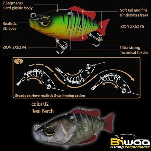 Chilipir Swimbait Biwaa Seven Section 13cm/34g, culoare Real Perch