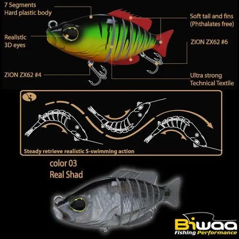 Livrare rapidă Swimbait Biwaa Seven Section 13cm/34g, culoare Real Shad