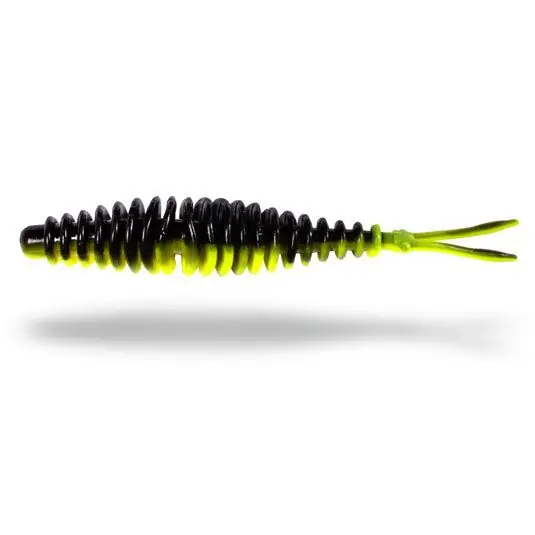 Ultima șansă Grub Zebco Magic Trout T-Worm V-Tail Cheese 6.5cm/1.5g, culoare Neon Yellow/Black