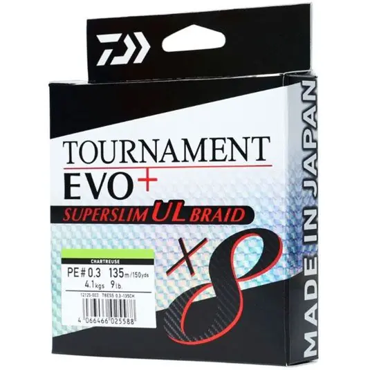 Fir textil Daiwa Tournament X8 Braid EVO+ Superslim UL Chartreuse 0.10mm/5.40kg/135m Preț mic